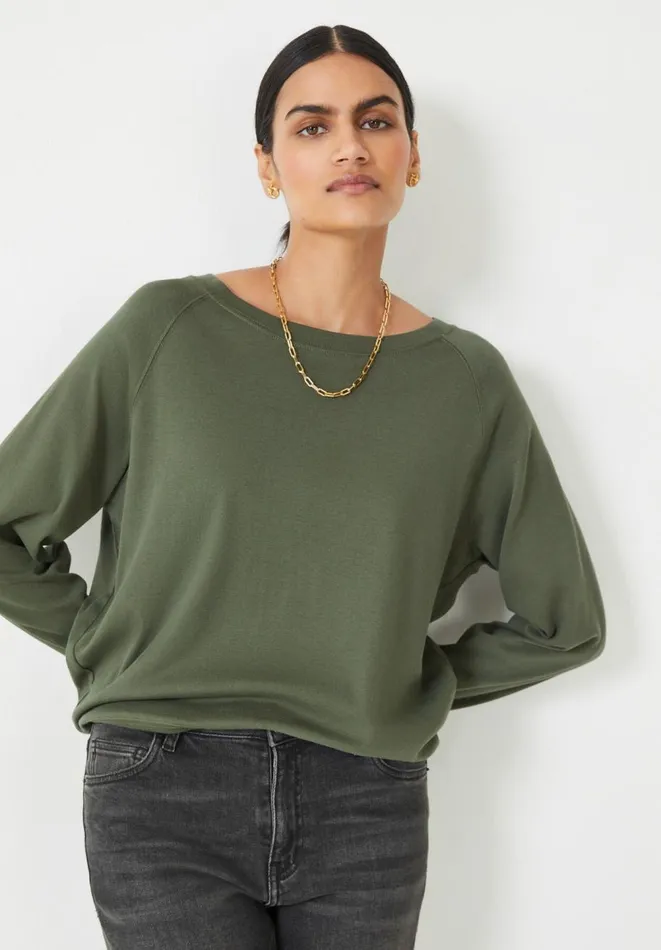 Hush Tops and Tshirts Women Tilda Long Sleeve Cotton Top Khaki