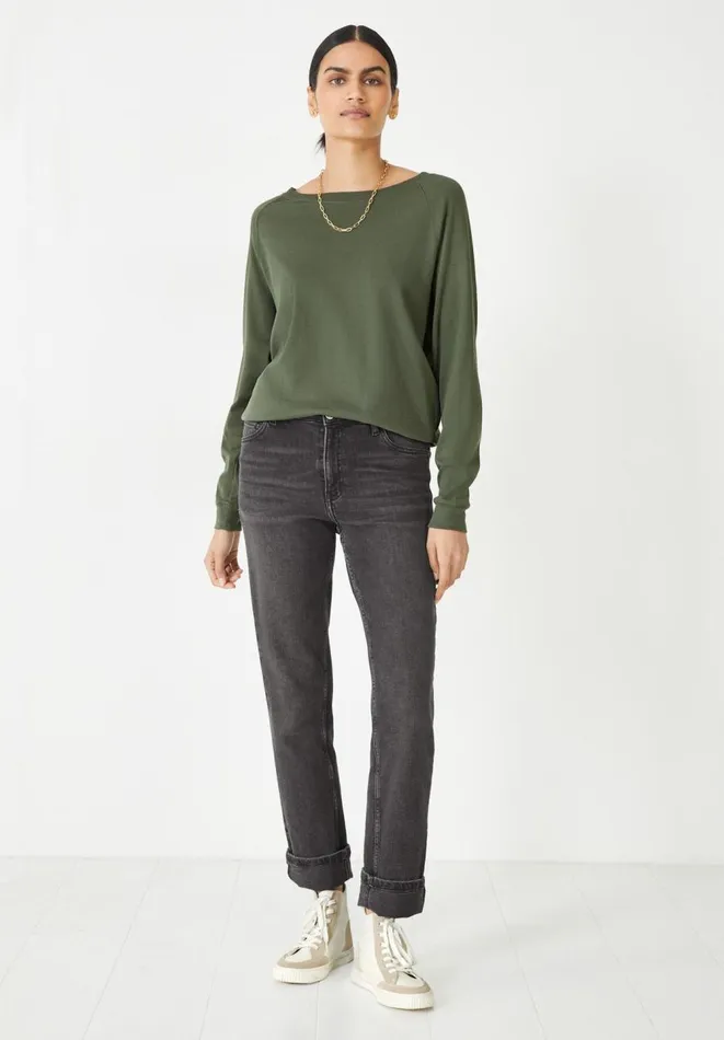 Hush Tops and Tshirts Women Tilda Long Sleeve Cotton Top Khaki Hush Tops and Tshirts Women Tilda Long Sleeve Cotton Top Khaki