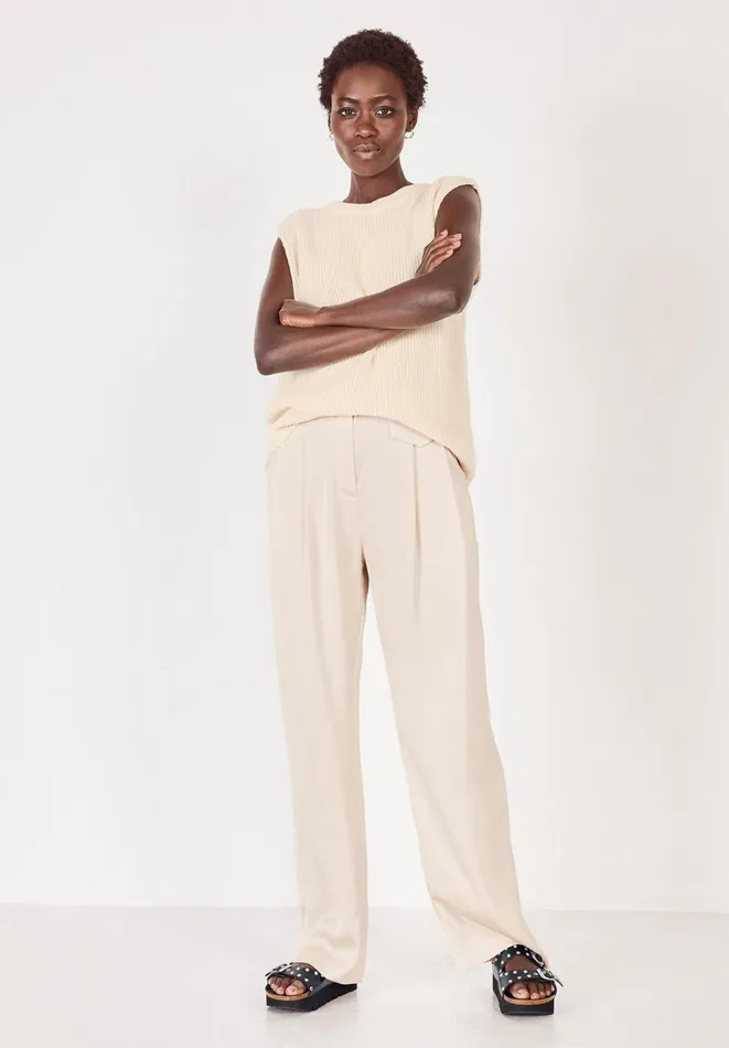 Hush Trousers Women Carine Wide Leg Satin Trousers Ecru