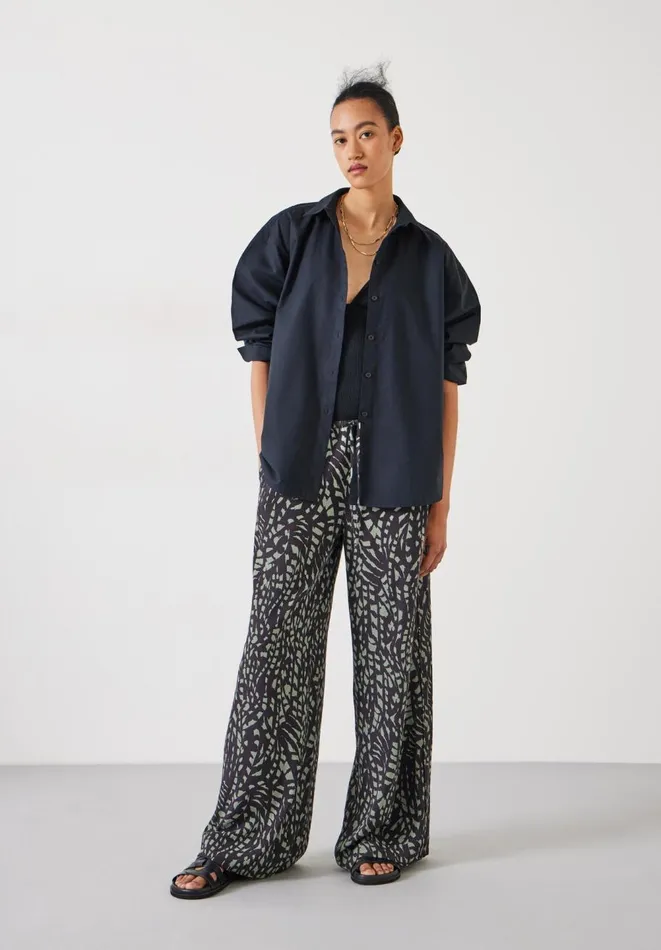 Hush Trousers Women Layla Print Tie Waist Trousers Charcoal Mark