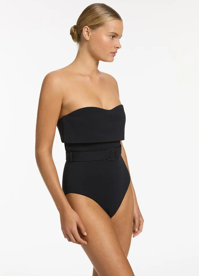 Isla Rib Fold Down Bandeau One Piece Black Women JETS Australia Bandeau One Piece