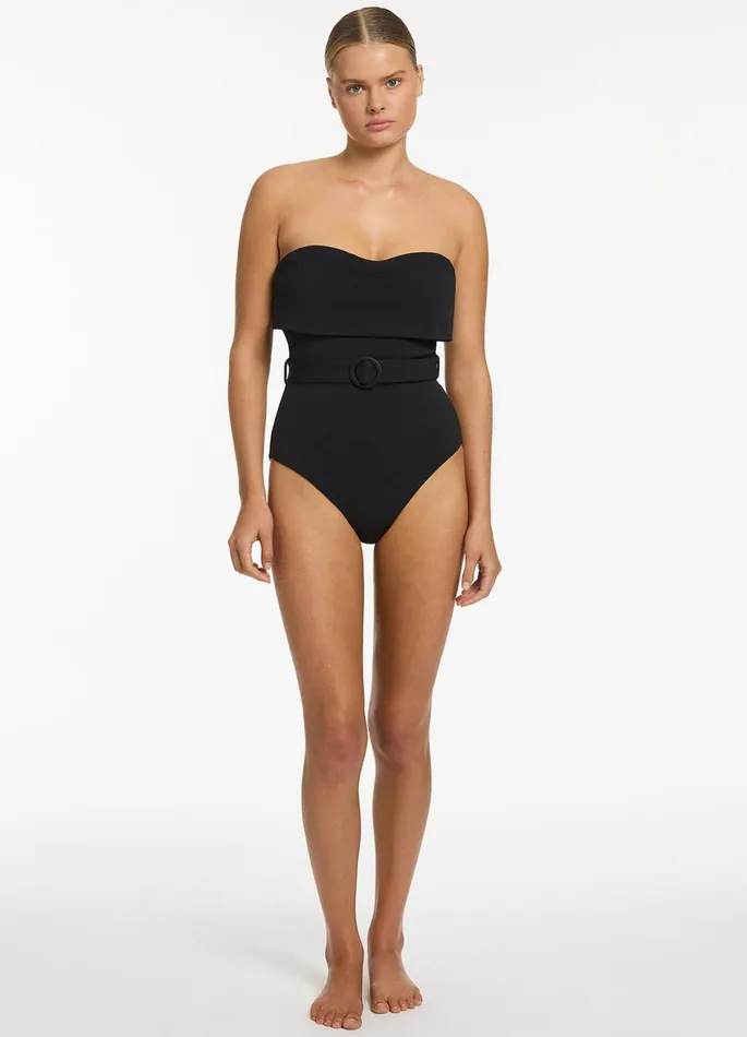Isla Rib Fold Down Bandeau One Piece Black Women JETS Australia Bandeau One Piece