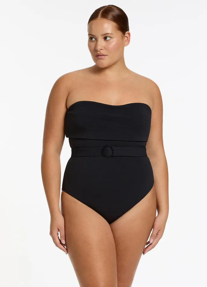 Isla Rib Fold Down Bandeau One Piece Black Women JETS Australia Bandeau One Piece