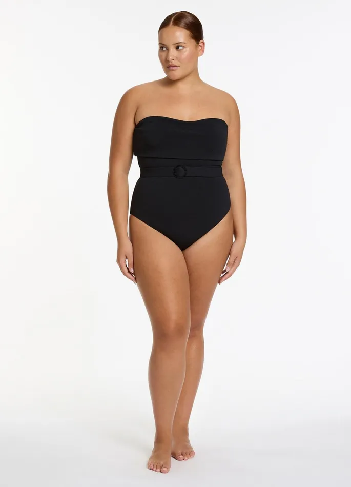 Isla Rib Fold Down Bandeau One Piece Black Women JETS Australia Bandeau One Piece