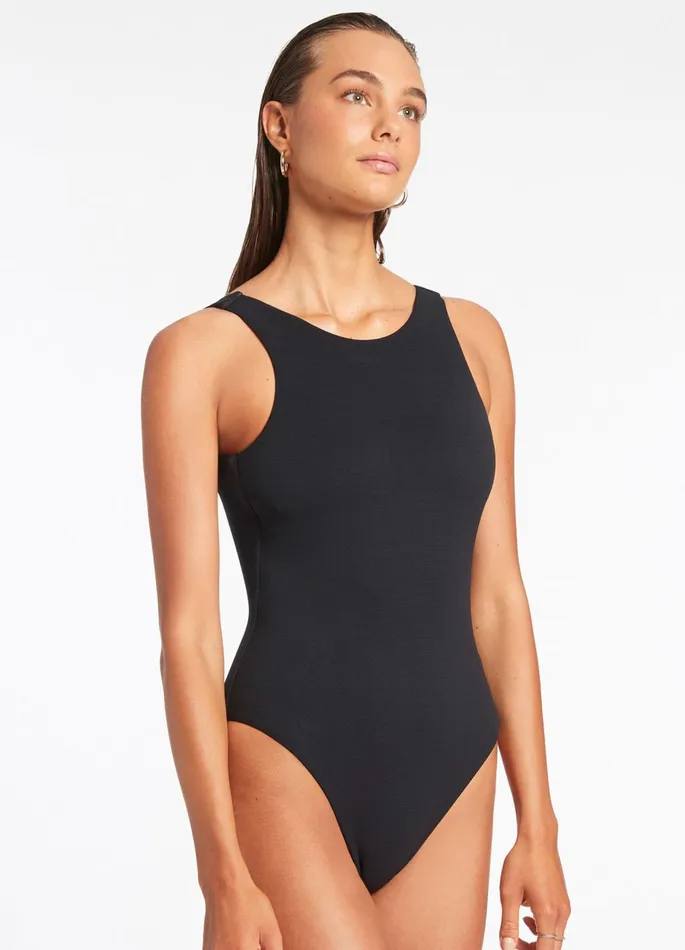 Isla Rib High Neck One Piece Black Women JETS Australia High Neck One Piece