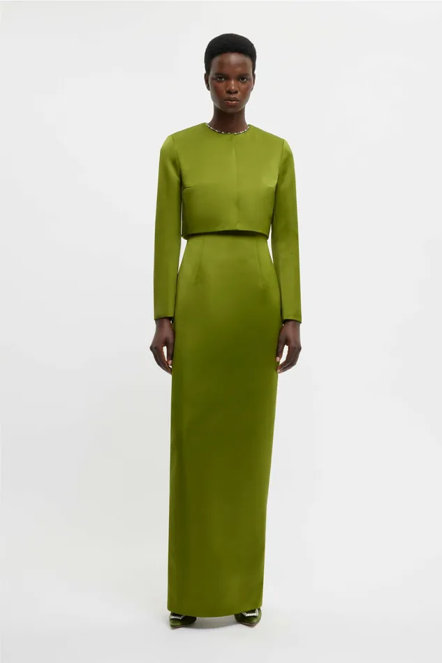 Jackets And Coats Women Emilia Wickstead Haydee Jacket In Olive Green Doppio Satin