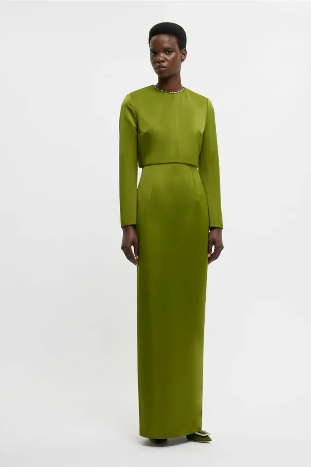 Jackets And Coats Women Emilia Wickstead Haydee Jacket In Olive Green Doppio Satin Jackets And Coats Women Emilia Wickstead Haydee Jacket In Olive Green Doppio Satin