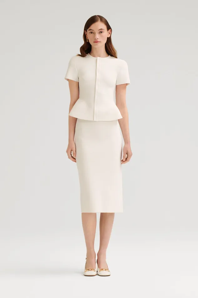 Jackets Scanlan Theodore Women CREPE KNIT SHORT SLEEVE PEPLUM JACKET WHITE