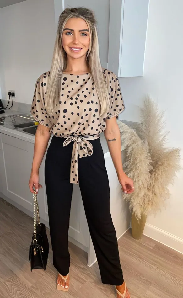Jackie Stone Polka Dot Batwing Belted Jumpsuit Women Missfiga Jumpsuits