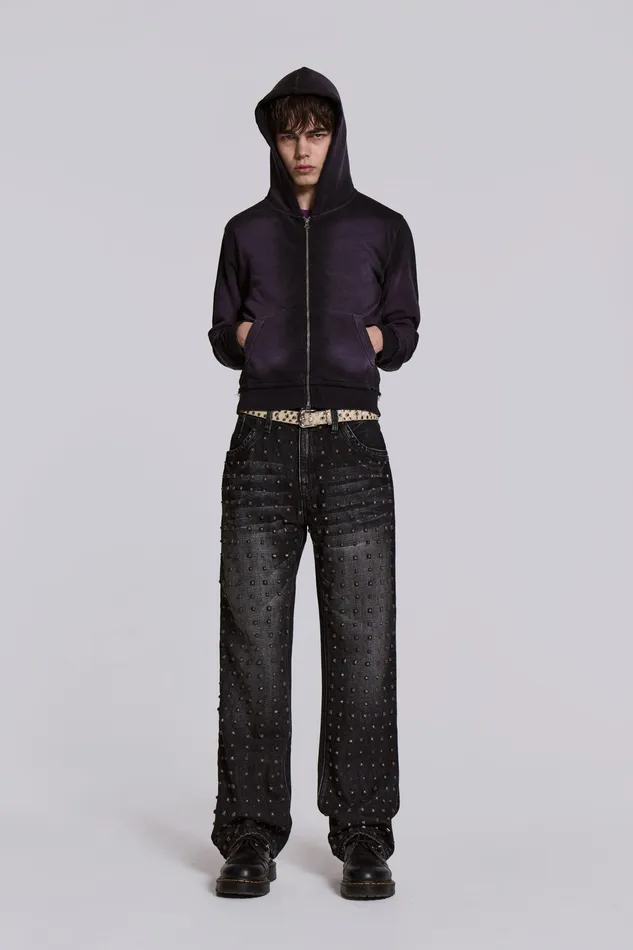 Jaded London Denim Men Shop Washed Black Stud Scott Jean