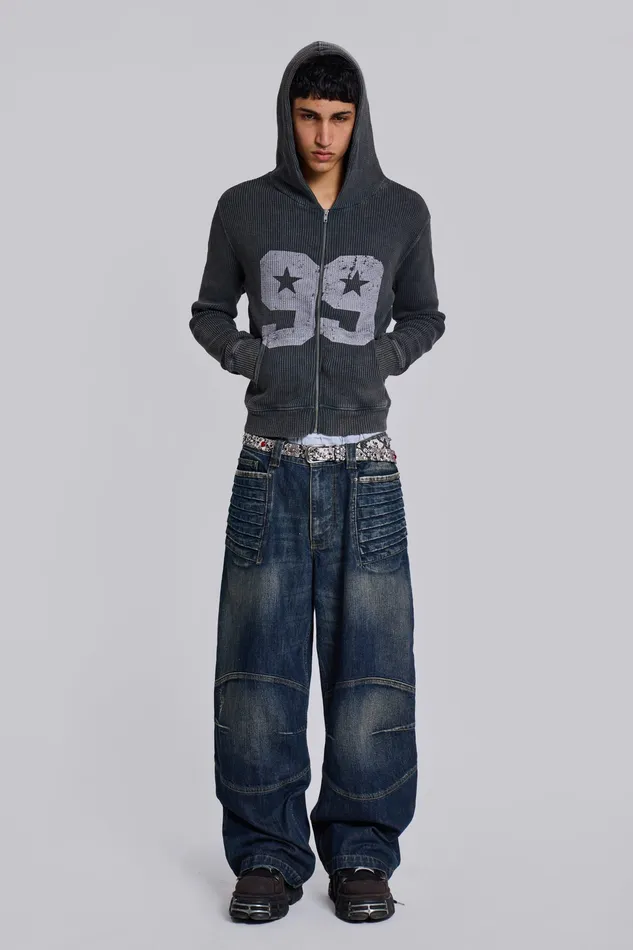 Jaded London Mid Blue Biker Colossus Jeans Men Denim