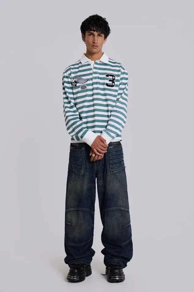 Jaded London Mid Blue Biker Colossus Jeans Men Denim
