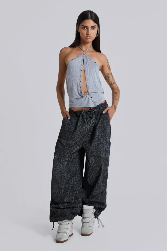 Jaded London Tops Women Charcoal Leopard Parachute Pants