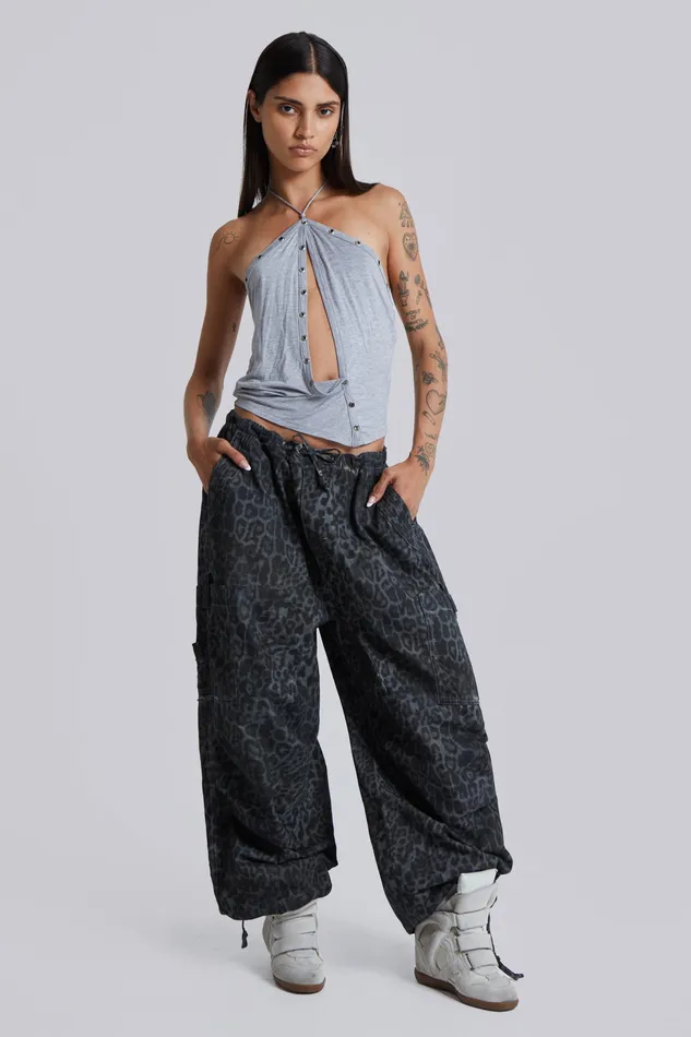 Jaded London Tops Women Charcoal Leopard Parachute Pants