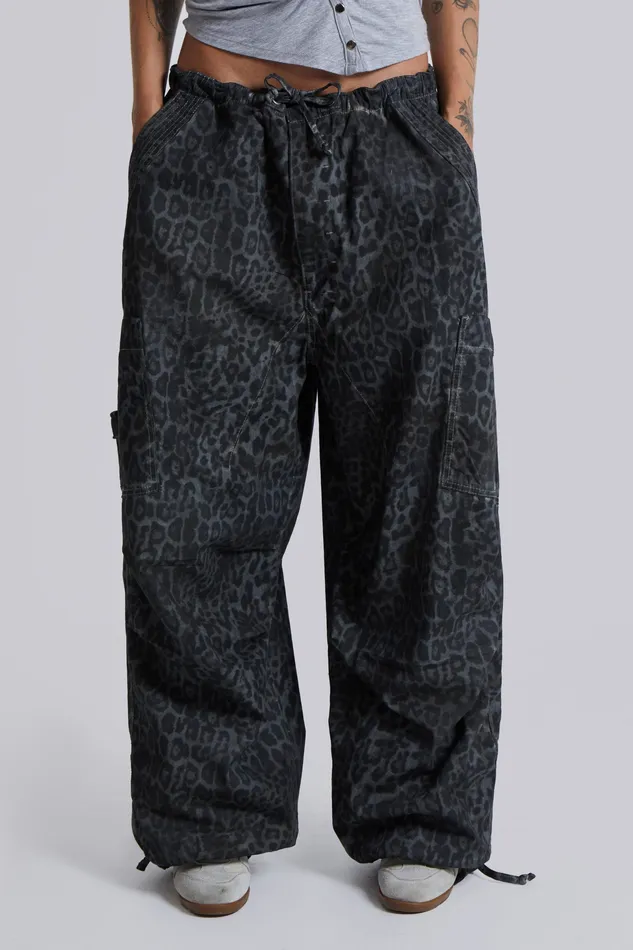 Jaded London Tops Women Charcoal Leopard Parachute Pants