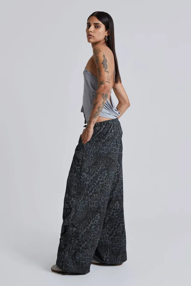 Jaded London Tops Women Charcoal Leopard Parachute Pants