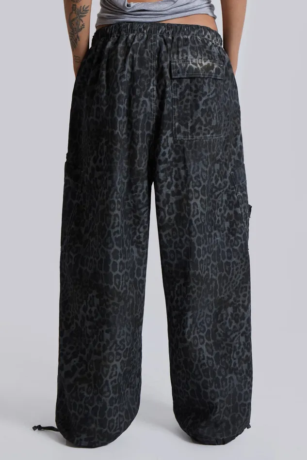 Jaded London Tops Women Charcoal Leopard Parachute Pants