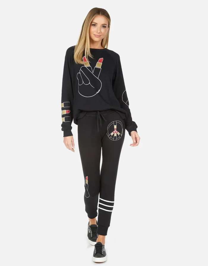 Jess Lipstick Peace Black Women039s Lauren Moshi Long Sweatpants