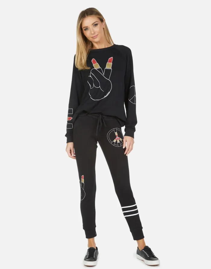 Jess Lipstick Peace Black Women039s Lauren Moshi Long Sweatpants