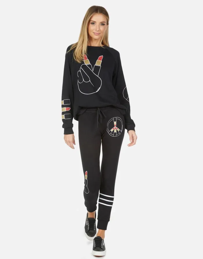 Jess Lipstick Peace Black Women039s Lauren Moshi Long Sweatpants
