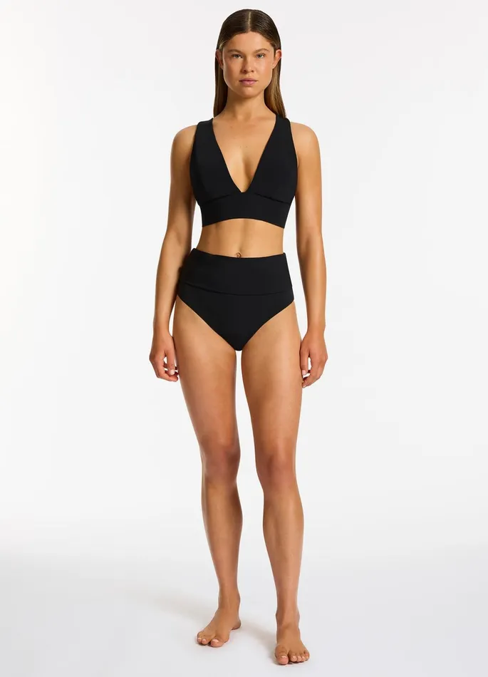 Jetset Fold Down High Waisted Bikini Bottom Black Women JETS Australia High Waist Bikini Bottoms