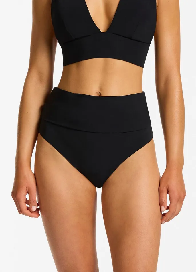 Jetset Fold Down High Waisted Bikini Bottom Black Women JETS Australia High Waist Bikini Bottoms