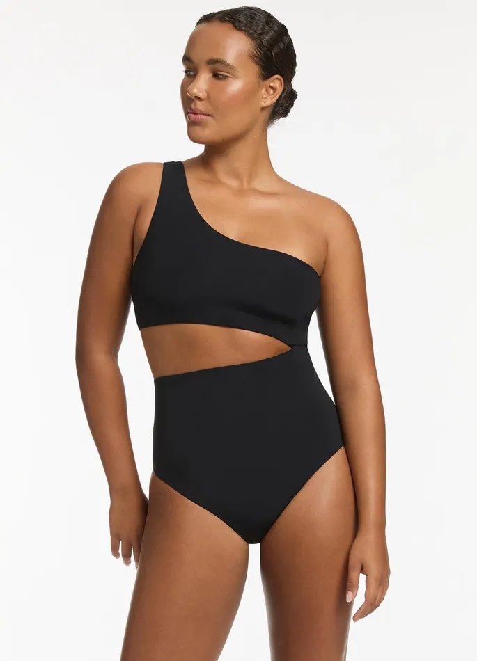 Jetset One Shoulder One Piece Black Women JETS Australia One Shoulder One Piece