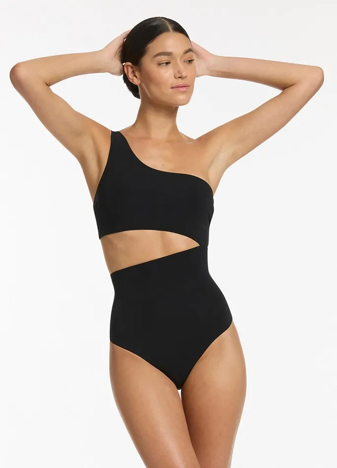Jetset One Shoulder One Piece Black Women JETS Australia One Shoulder One Piece
