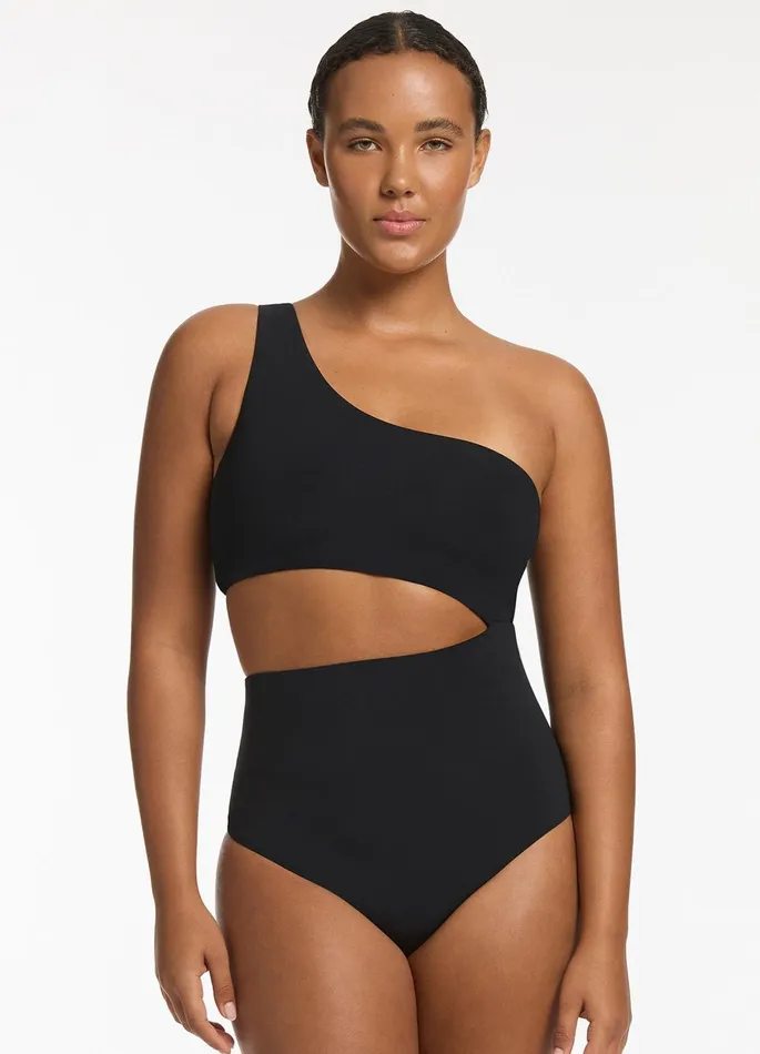 Jetset One Shoulder One Piece Black Women JETS Australia One Shoulder One Piece