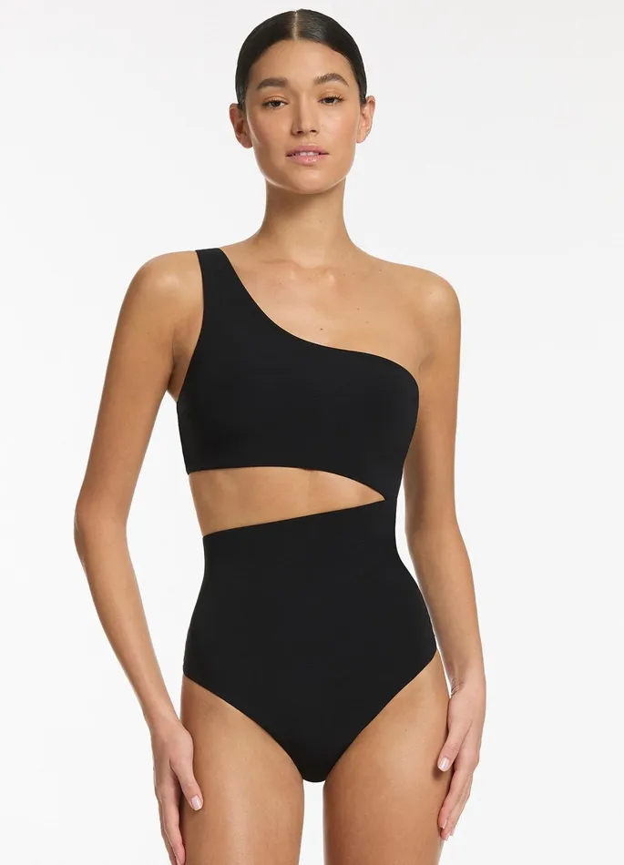 Jetset One Shoulder One Piece Black Women JETS Australia One Shoulder One Piece