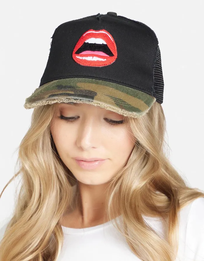 Jilly Red Open Lip Black Camo Women039s Lauren Moshi Hats