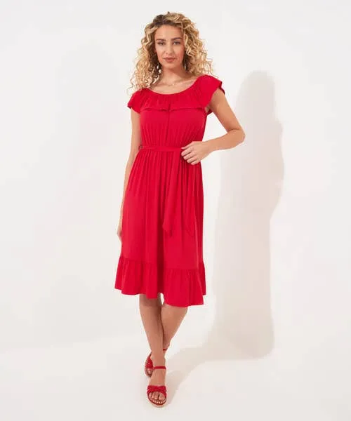 Joebrowns Dresses Apparel Beautiful Bardot Plain Jersey Dress Red