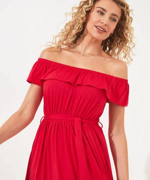 Joebrowns Dresses Apparel Beautiful Bardot Plain Jersey Dress Red