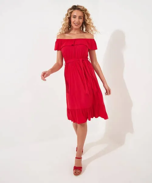 Joebrowns Dresses Apparel Beautiful Bardot Plain Jersey Dress Red