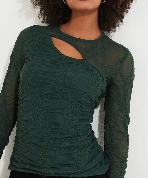 Joebrowns Fabulous Cut Out Detail Top Forest Green Apparel Tops Tunics and Blouses
