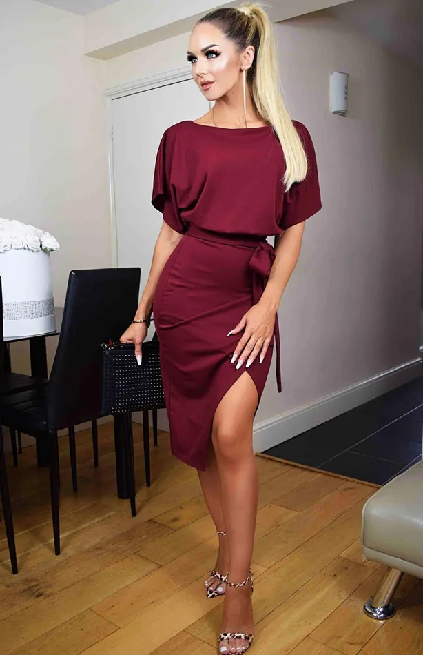 Judith Wine Wrap Front Batwing Dress Women Missfiga Wrap Dresses