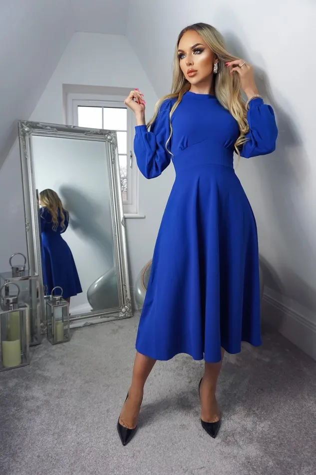 Julietta Royal Blue Long Sleeve Turtle Neck Skater Dress Women Missfiga Skater Dresses