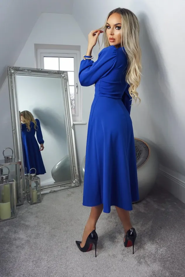 Julietta Royal Blue Long Sleeve Turtle Neck Skater Dress Women Missfiga Skater Dresses