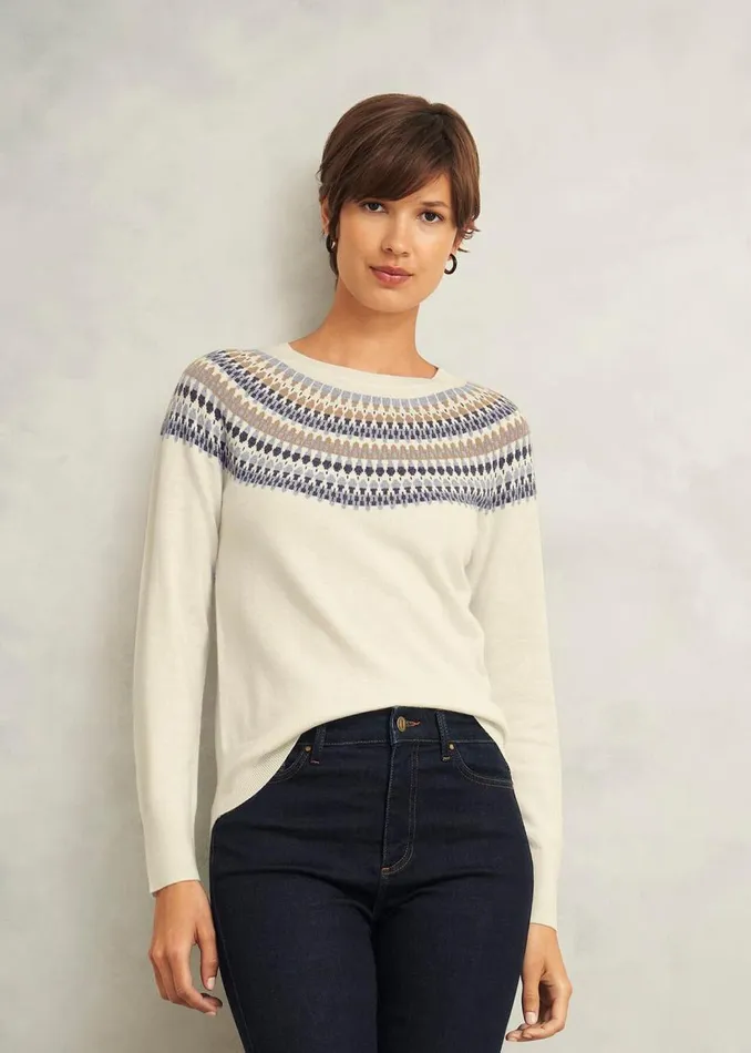 Jumpers and Cardigans Women HOBBS Greta Fairisle Jumper With Cashmere Ivory Multi