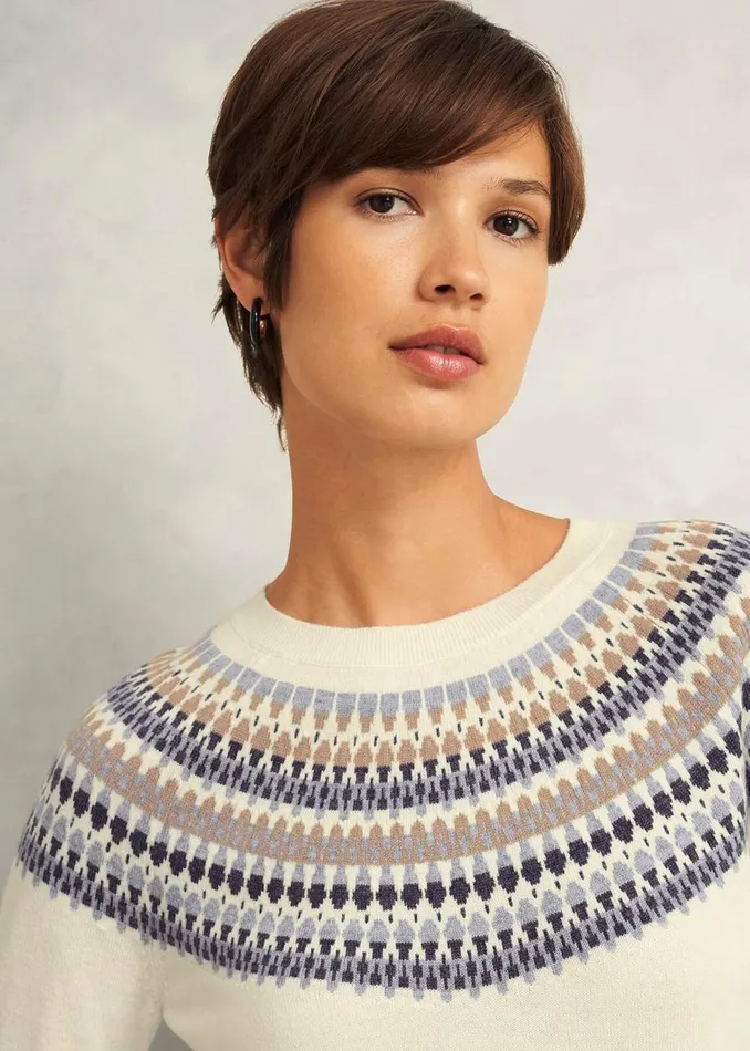 Jumpers and Cardigans Women HOBBS Greta Fairisle Jumper With Cashmere Ivory Multi