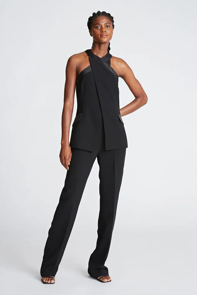 Jumpsuits Women Halston Drew Jumpsuit In CrepeSatin Black Jumpsuits Women Halston Drew Jumpsuit In CrepeSatin Black