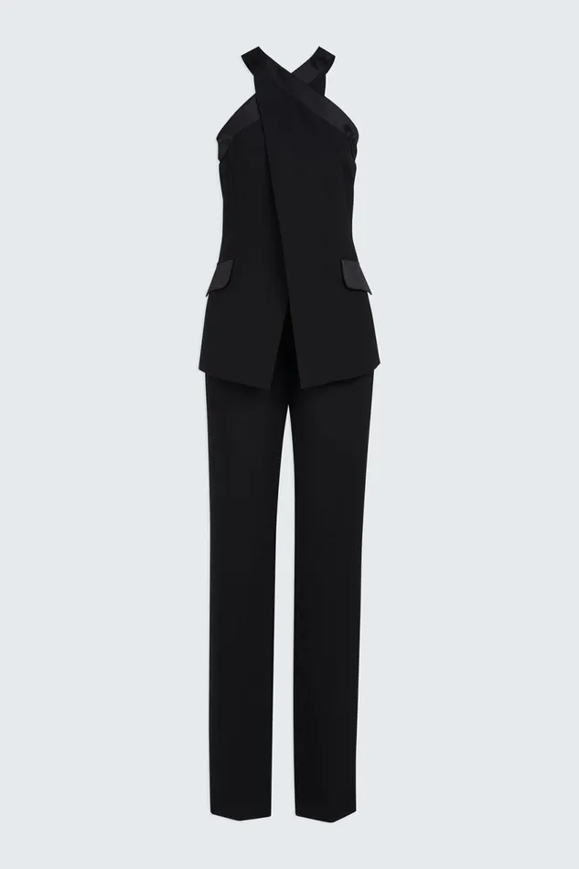 Jumpsuits Women Halston Drew Jumpsuit In CrepeSatin Black Jumpsuits Women Halston Drew Jumpsuit In CrepeSatin Black
