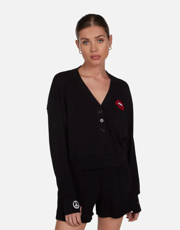 Kathryn Peace Lip Patch Black Women039s Lauren Moshi Sweaters and Knits