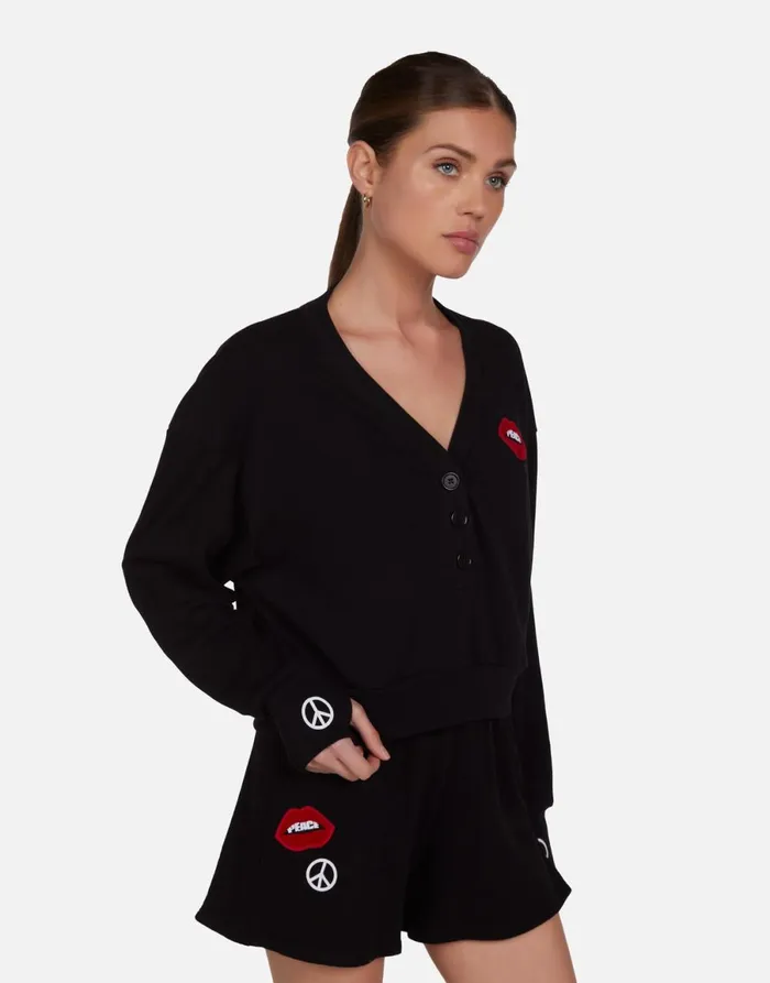 Kathryn Peace Lip Patch Black Women039s Lauren Moshi Sweaters and Knits