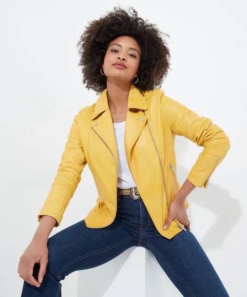 Kiara Leather Jacket Yellow Apparel Coats and Jackets Joebrowns