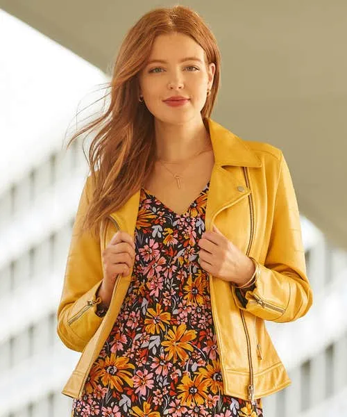 Kiara Leather Jacket Yellow Apparel Coats and Jackets Joebrowns Kiara Leather Jacket Yellow Apparel Coats and Jackets Joebrowns