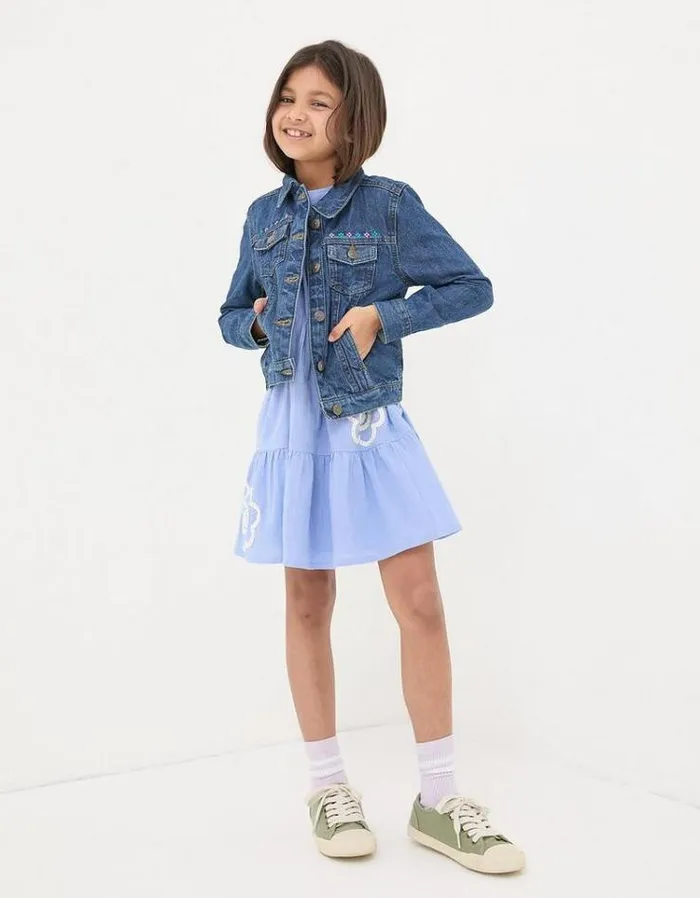 Kids FatFace Coats and Jackets Patterned Denim Jacket Denim Blue