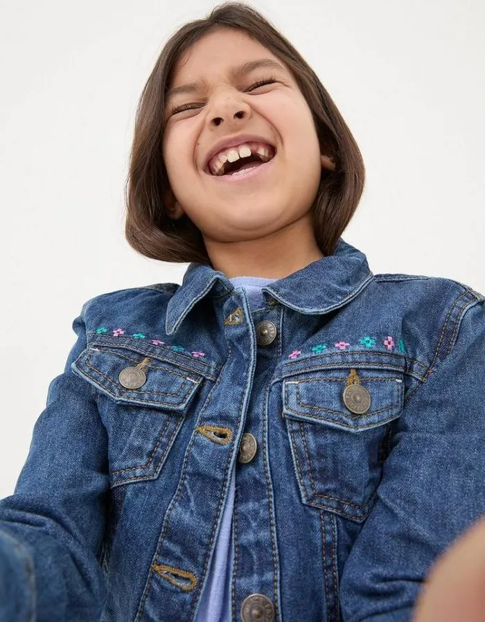 Kids FatFace Coats and Jackets Patterned Denim Jacket Denim Blue