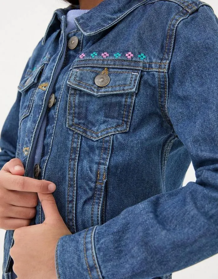 Kids FatFace Coats and Jackets Patterned Denim Jacket Denim Blue