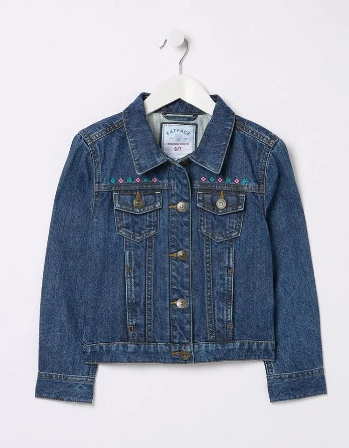 Kids FatFace Coats and Jackets Patterned Denim Jacket Denim Blue